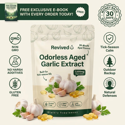 Revived Aged Garlic — odorless daily immune support — 7,500mg aged garlic equivalent — 30 day supply